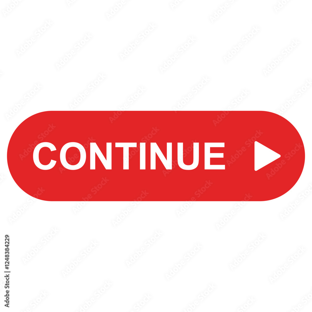 Red Continue Button Isolated on White Background – Clickable Design Element