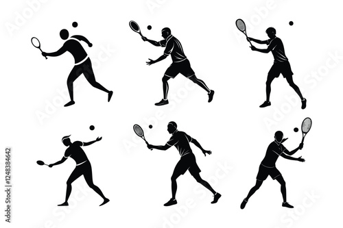 A-tennis-player-preparing-for-a-rally black silhouette vector.