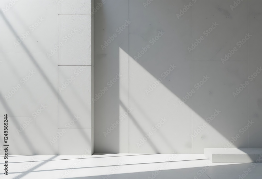 Fototapeta premium Minimalist White Interior with Geometric Shadows and Natural Light