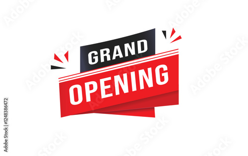 Grand opening, banner, announcement, vector element isolated white background. flat red symbol.