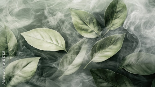 Wallpaper Mural Green leaves float in ethereal smoke Torontodigital.ca