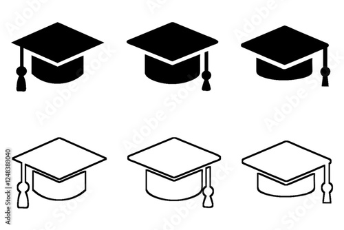 Graduation cap icon. line and glyph version, student hat outline and filled vector sign. Academic cap linear and full pictogram. Education symbol, logo illustration. Different style icons set