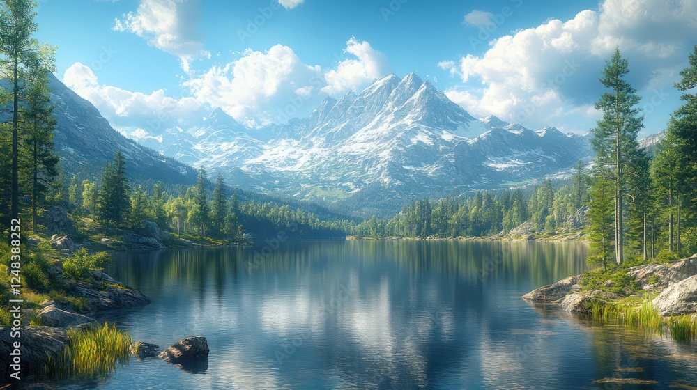 Serene Mountain Lake Landscape: A Breathtaking View of Nature's Majesty Serene Mountain Lake Landscape: A Breathtaking View of Nature's Majesty