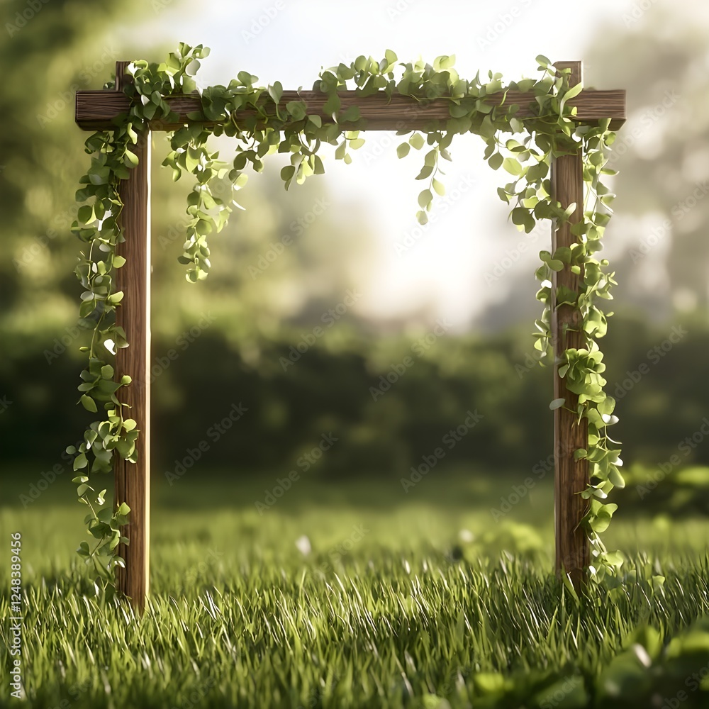 Fototapeta premium Wooden Archway with Lush Green Vines