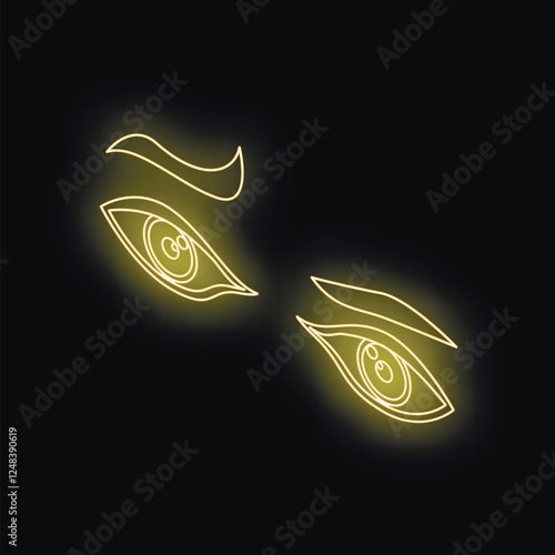 Neon yellow eyes staring intensely, creating a captivating and mysterious atmosphere