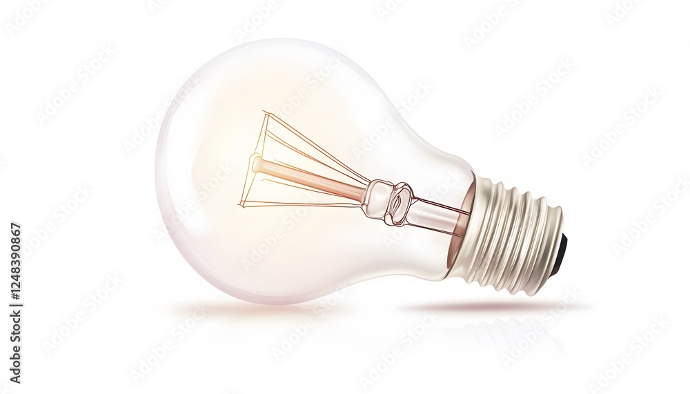 Clear lightbulb illuminates with a glowing filament inside on white Clear lightbulb illuminates with a glowing filament inside on white