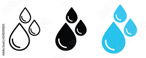 water drop vector icon set. raindrop signs. simple oil, tear or water droplet symbols. different colour water drops. vector illustration on transparent background