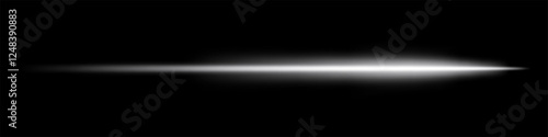 Glowing white horizontal light beam on a black background. Bright laser effect with a fading glow, creating a futuristic and high-speed aesthetic. Technology, sci-fi, energy, and digital themes