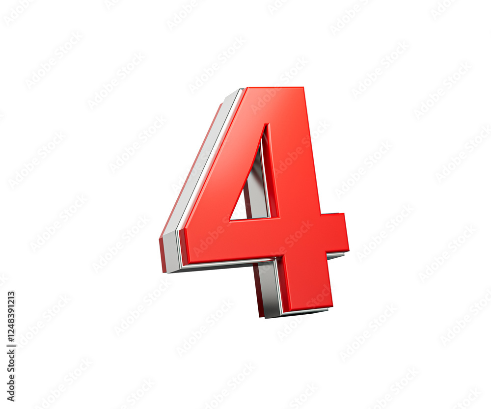 Obraz premium Bold Vibrant Red Number Four Number 4 With Sleek Metallic Gleam 3D Illustration