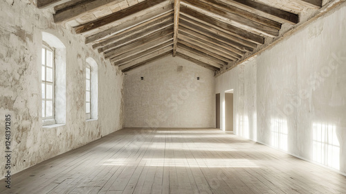 Wallpaper Mural Empty white room with wooden floor 3d render illustration with bright light from ceiling 3d render illustration Torontodigital.ca