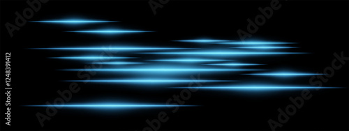 Glowing blue light streaks on a black background. Horizontal neon beams create a high-speed motion effect, symbolizing futuristic technology and digital energy. Sci-fi, cyber, abstract design