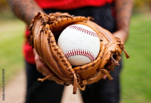 man holding baseball and glove