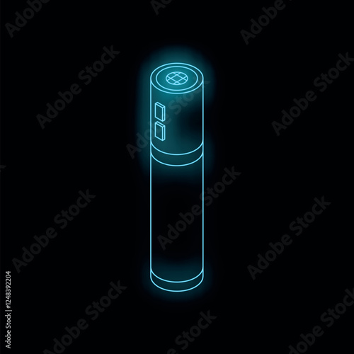 Neon blue electronic cigarette glowing on dark background, vaping device emitting light