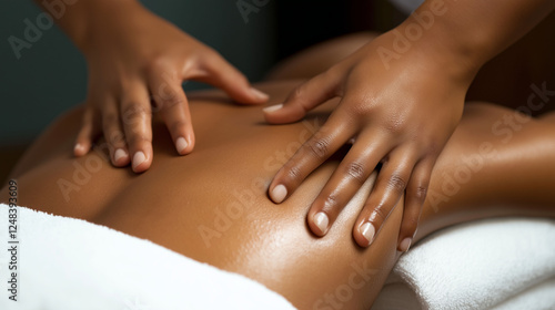 Wallpaper Mural Close-up of hands applying pressure in a deep tissue massage, natural light creating gentle shadows, peaceful spa environment Torontodigital.ca