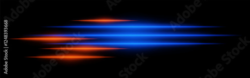 Glowing red and blue light streaks on a black background. Horizontal neon beams create a high-speed motion effect, symbolizing futuristic energy and digital acceleration