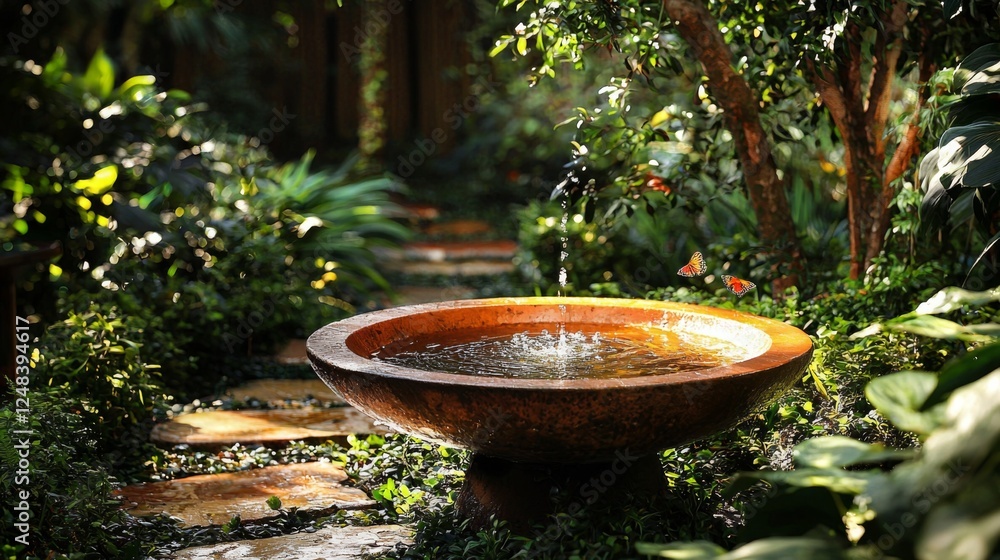 A backyard sanctuary with a birdbath-style water fountain, inviting birds and butterflies into the lush garden. --chaos 20 --ar 16:9 --quality 2 --v 6.1 Job ID: 9f5c6ae9-a483-41e3-9b33-0da73b3ef85b A backyard sanctuary with a birdbath-style water fountain, inviting birds and butterflies into the lush garden. --chaos 20 --ar 16:9 --quality 2 --v 6.1 Job ID: 9f5c6ae9-a483-41e3-9b33-0da73b3ef85b