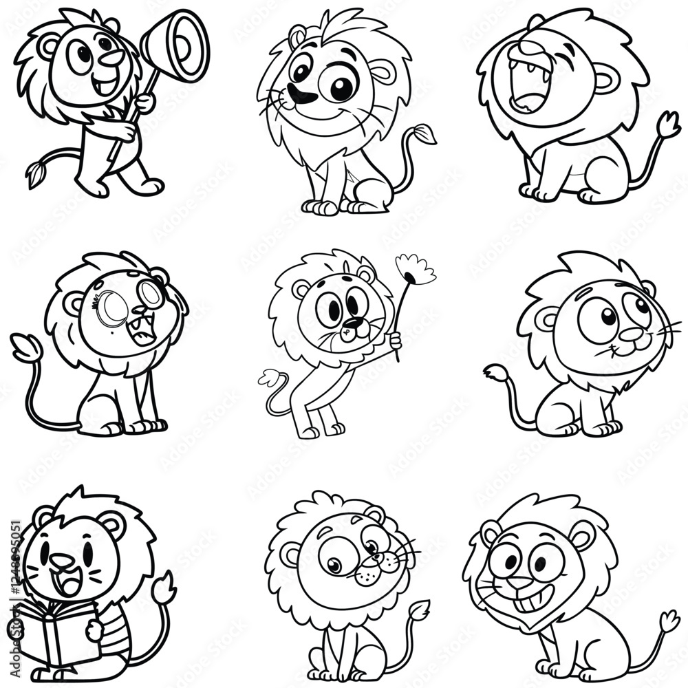 Obraz premium Lion cartoon bundle art silhouette vector 