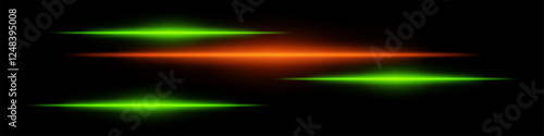 Glowing green and orange light streaks on a black background. Horizontal neon beams create a high-speed motion effect, symbolizing futuristic energy and digital acceleration