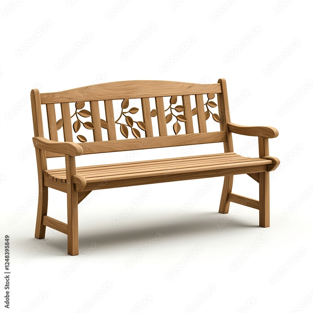 Wooden Garden Bench with Leaf Carving Detail Wooden Garden Bench with Leaf Carving Detail