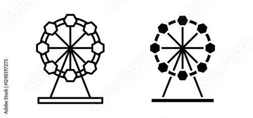 Ferris wheel icons pack vectors in black flat and strokes