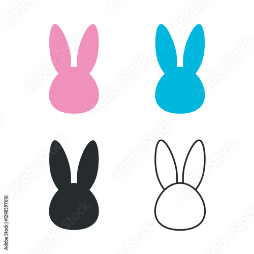 Bunny head with ears icon set, rabbit ear silhouette set, Easter hare ears. Cute bunny ears for Easter, rabbit mask on transparent background, for greeting card.