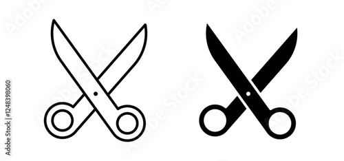Scissors icons pack vectors in black flat and strokes
