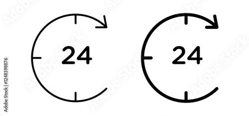 24 hrs icons pack vectors in black flat and strokes