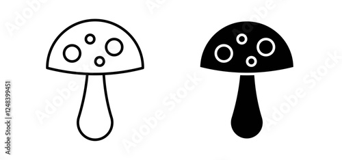 Mushroom icons pack vectors in black flat and strokes