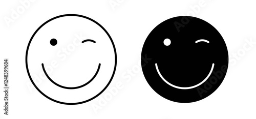 Smile wink icons pack vectors in black flat and strokes