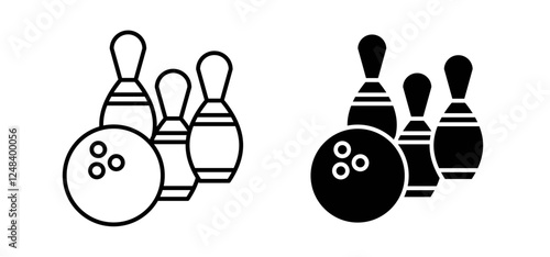 Bowling icons pack vectors in black flat and strokes
