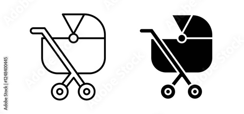 Baby carriage icons pack vectors in black flat and strokes