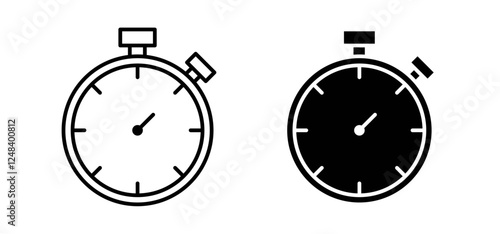 Stopwatch icons pack vectors in black flat and strokes