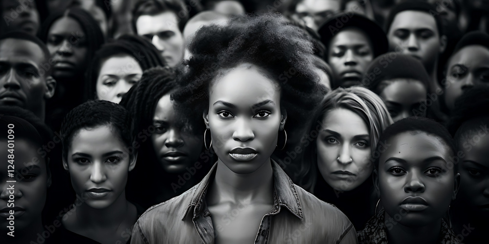 Obraz premium women empowerment : african american activists strong women defending rights on international womens day. black and white. Black History month