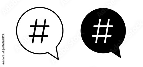Hashtag icons pack vectors in black flat and strokes