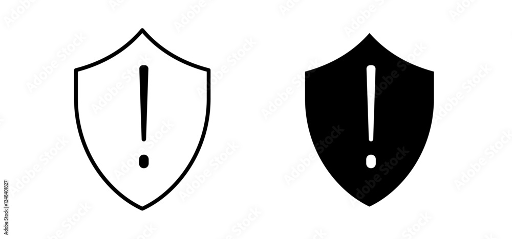 Shield exclamation icons pack vectors in black flat and strokes