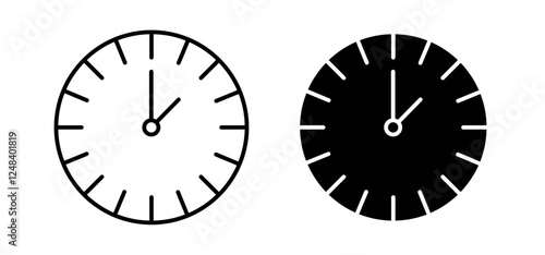 Clock two icons pack vectors in black flat and strokes
