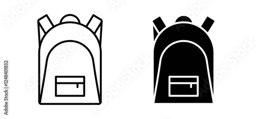 Backpack icons pack vectors in black flat and strokes