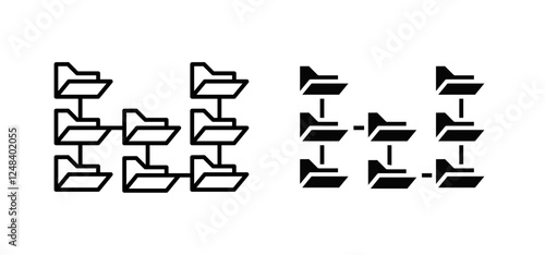 Folder tree icons pack vectors in black flat and strokes