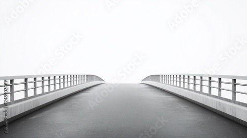 Symmetrical bridge vanishing point in minimalist monochrome with concrete construction and rails