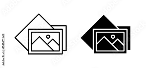 Gallery icons pack vectors in black flat and strokes