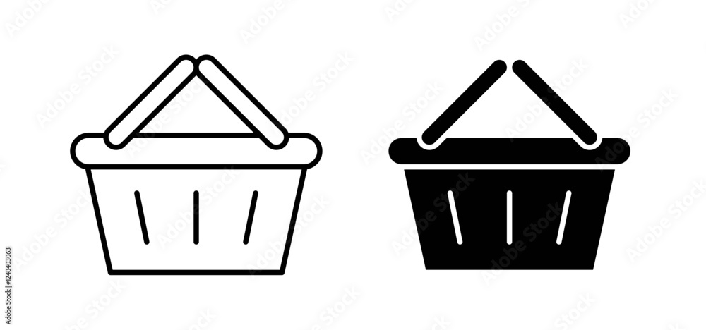 Shopping basket icons pack vectors in black flat and strokes Shopping basket icons pack vectors in black flat and strokes