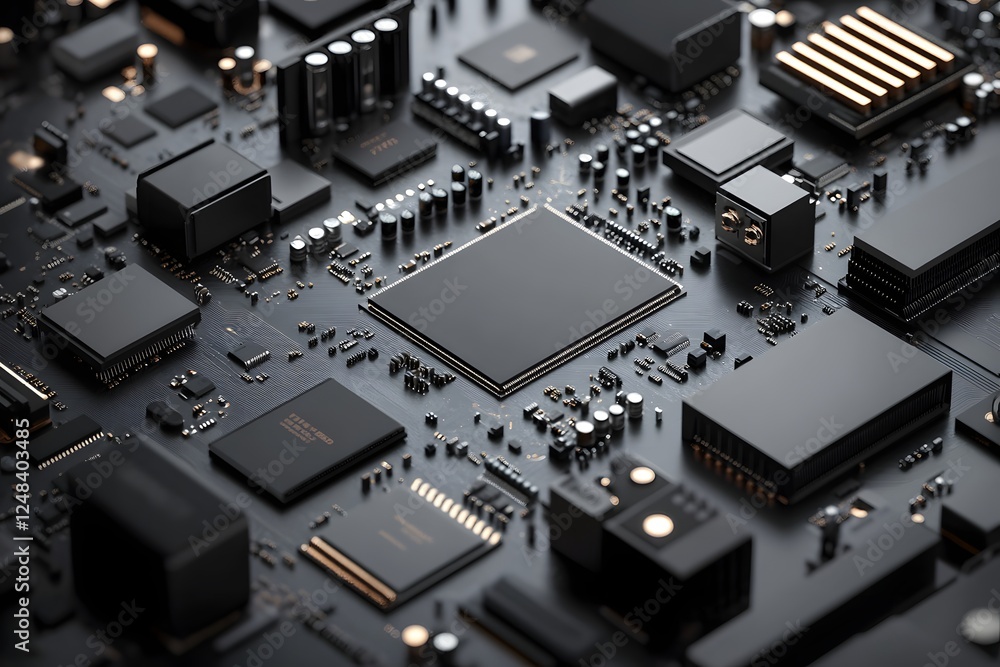Dark CPU, circuit board, technology, background, digital, close-up, innovation, design Dark CPU, circuit board, technology, background, digital, close-up, innovation, design