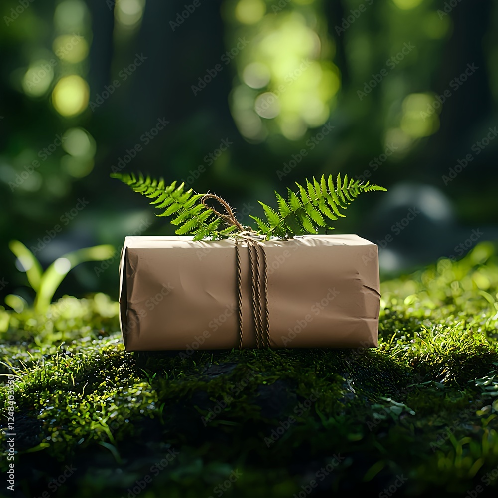 Wrapped Gift in Forest Setting