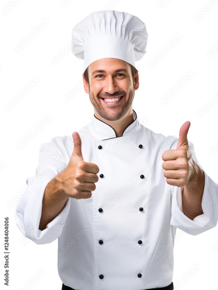 Chef giving thumbs up in isolated white background Chef giving thumbs up in isolated white background