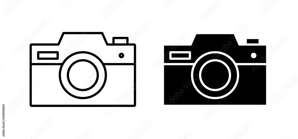 Camera icons pack vectors in black flat and strokes Camera icons pack vectors in black flat and strokes