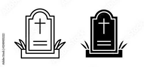 Tombstone icons pack vectors in black flat and strokes