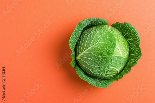 Savoy cabbage on orange background with copy space for healthy eating designs