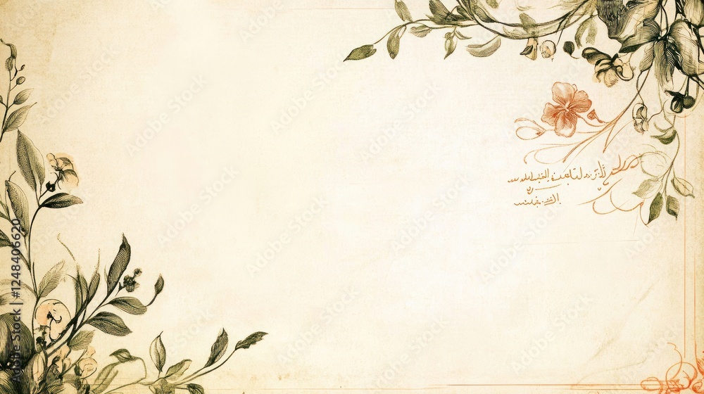 Antique Floral Design Paper Background with Delicate Botanical Illustrations Antique Floral Design Paper Background with Delicate Botanical Illustrations