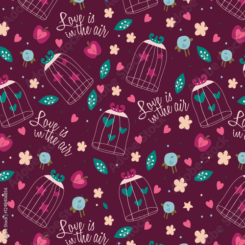 Vintage seamless texture with birds, cages and flowers. Seamless pattern can be used for wallpaper, pattern fills, web page background,surface textures. Gorgeous seamless floral background.
