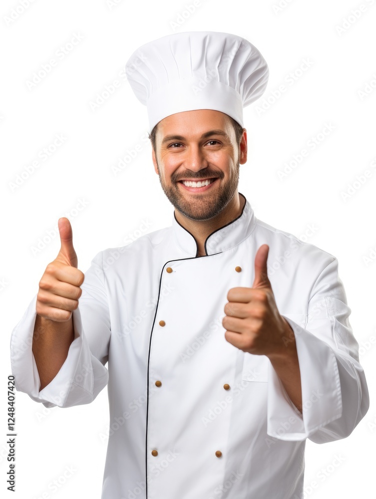 Chef giving thumbs up in isolated white background Chef giving thumbs up in isolated white background